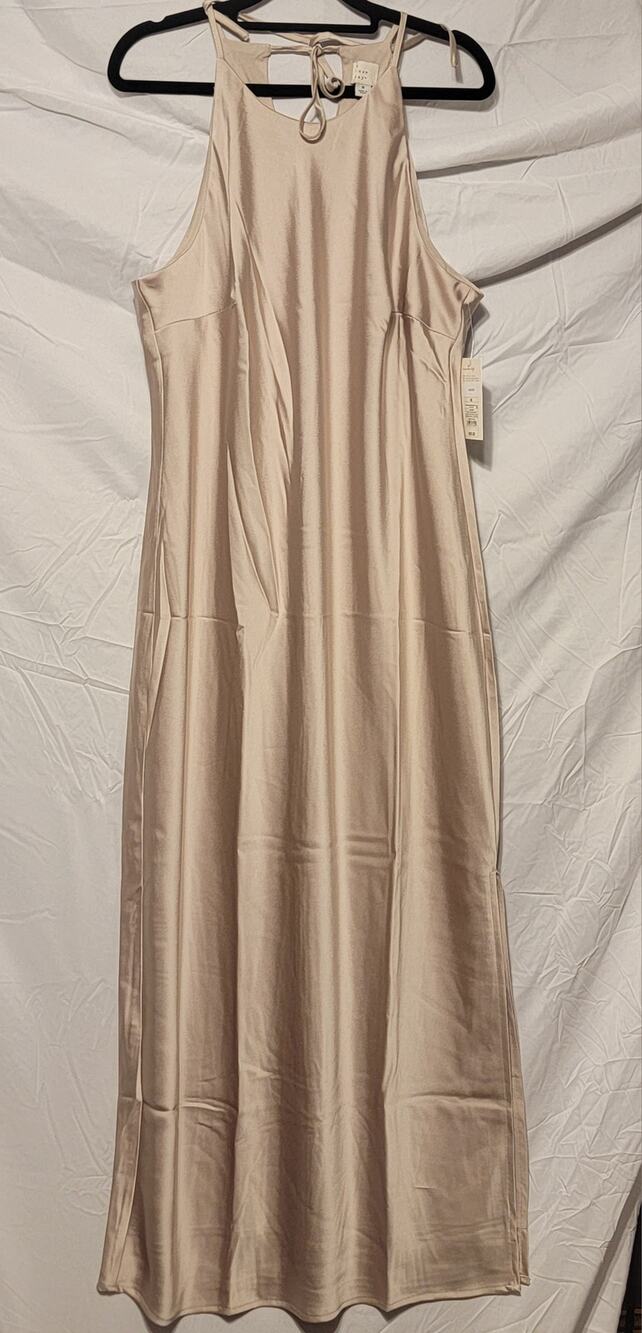 A New Day Sleeveless Halter Dress Tan Sz M